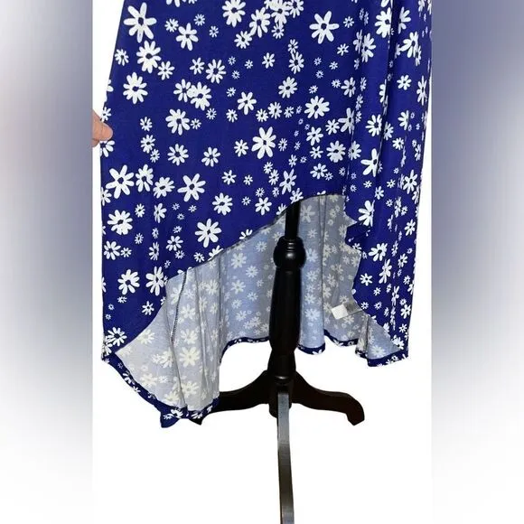 LuLaRoe 3XL Olivia High-Low Skirt • Blue Background • Daisies • Maxi • BNWT