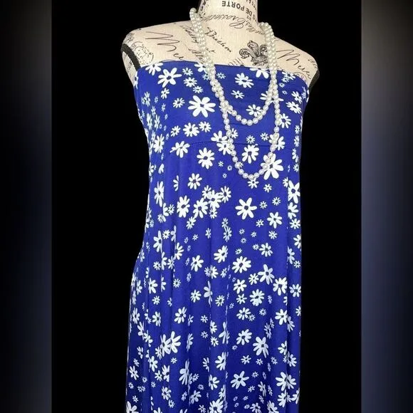 LuLaRoe 3XL Olivia High-Low Skirt • Blue Background • Daisies • Maxi • BNWT