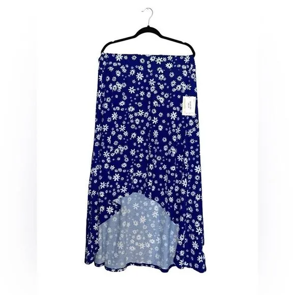 LuLaRoe 3XL Olivia High-Low Skirt • Blue Background • Daisies • Maxi • BNWT