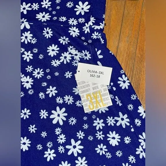 LuLaRoe 3XL Olivia High-Low Skirt • Blue Background • Daisies • Maxi • BNWT