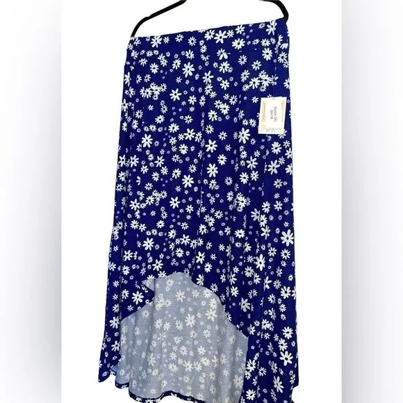 LuLaRoe 3XL Olivia High-Low Skirt • Blue Background • Daisies • Maxi • BNWT
