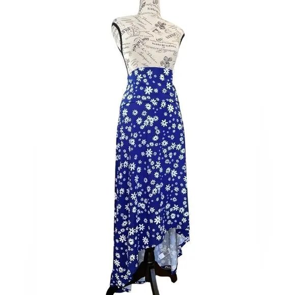 LuLaRoe 3XL Olivia High-Low Skirt • Blue Background • Daisies • Maxi • BNWT