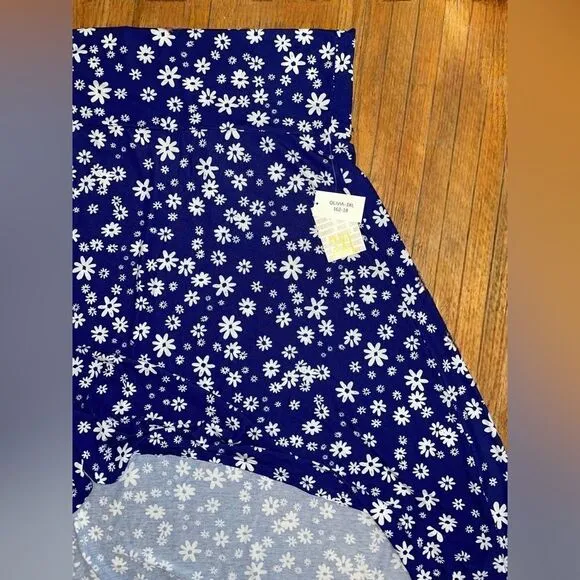 LuLaRoe 3XL Olivia High-Low Skirt • Blue Background • Daisies • Maxi • BNWT