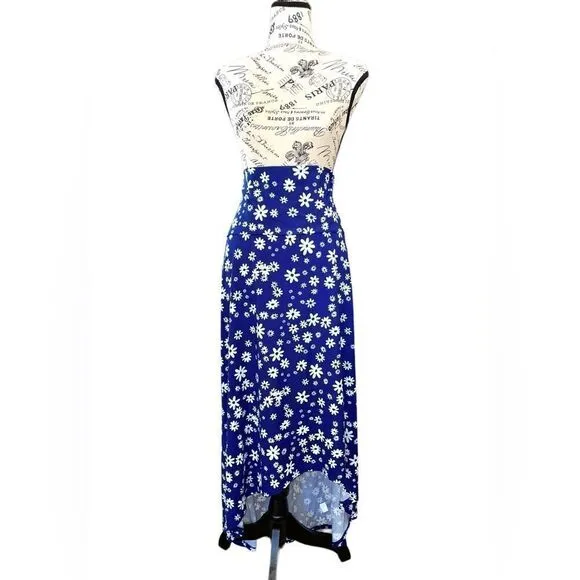 LuLaRoe 3XL Olivia High-Low Skirt • Blue Background • Daisies • Maxi • BNWT