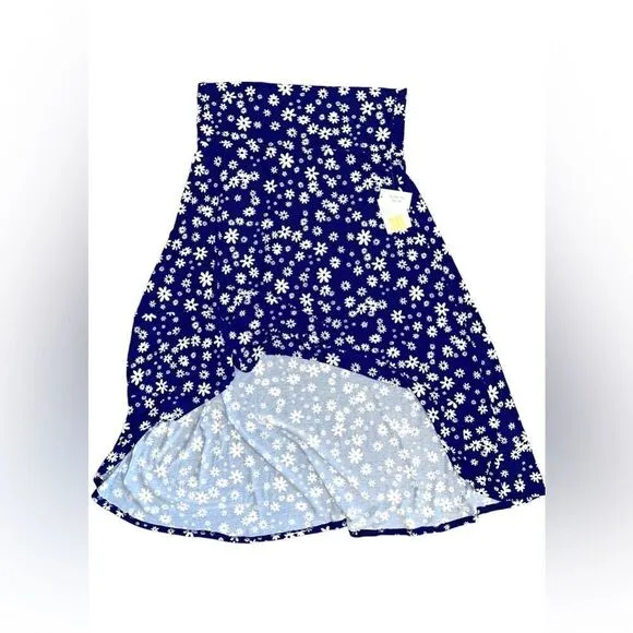 LuLaRoe 3XL Olivia High-Low Skirt • Blue Background • Daisies • Maxi • BNWT