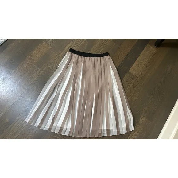 Marella Accordion Silky Pleated Skirt Two-tone White Brown Midi sz M