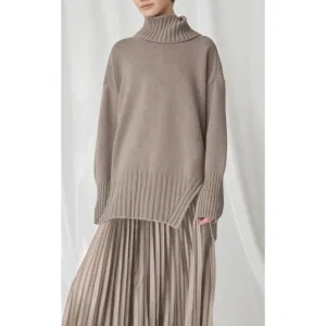 Marella Accordion Silky Pleated Skirt Two-tone White Brown Midi sz M