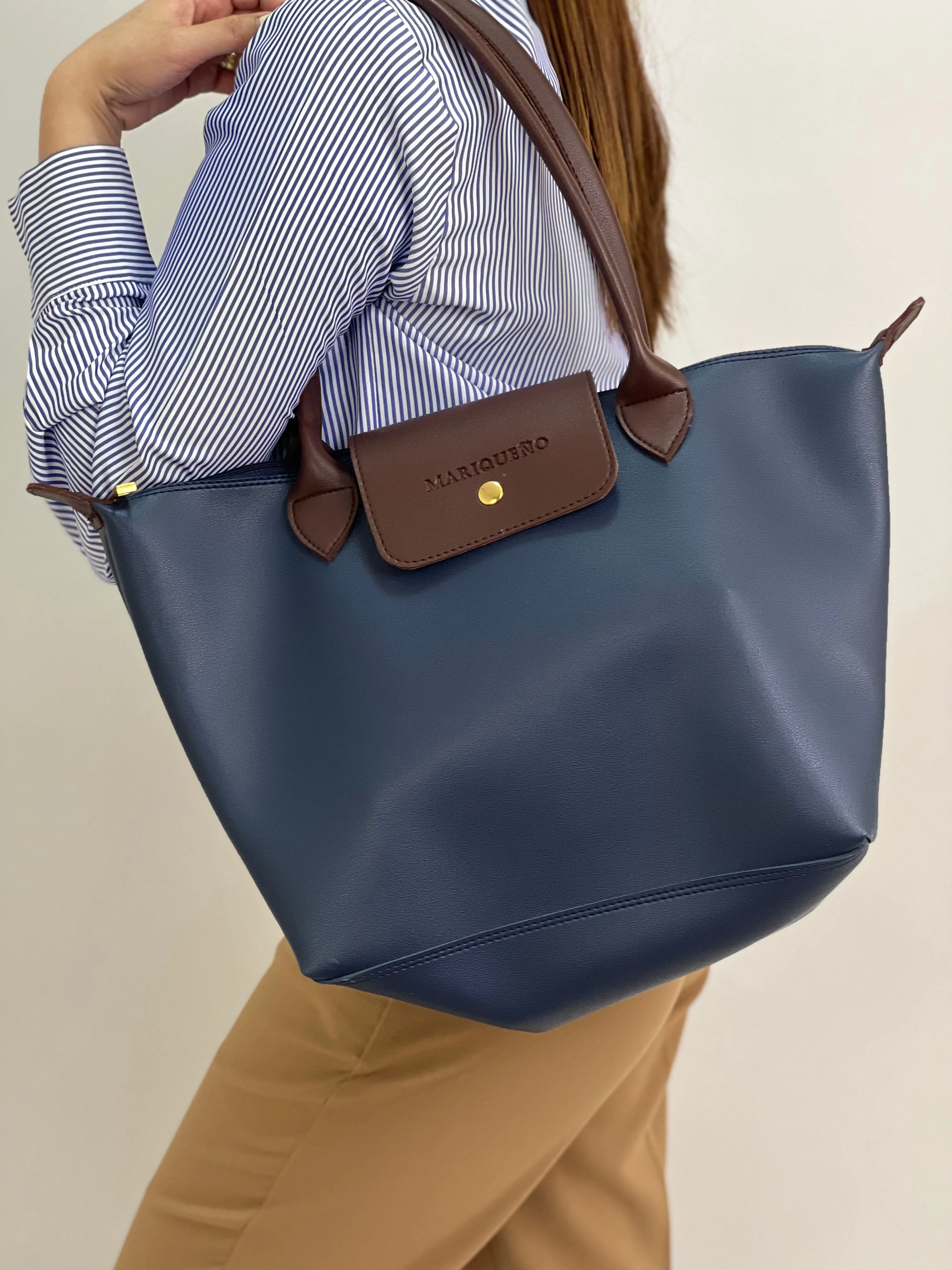 MARTHA Leather Tote Bag in Blue