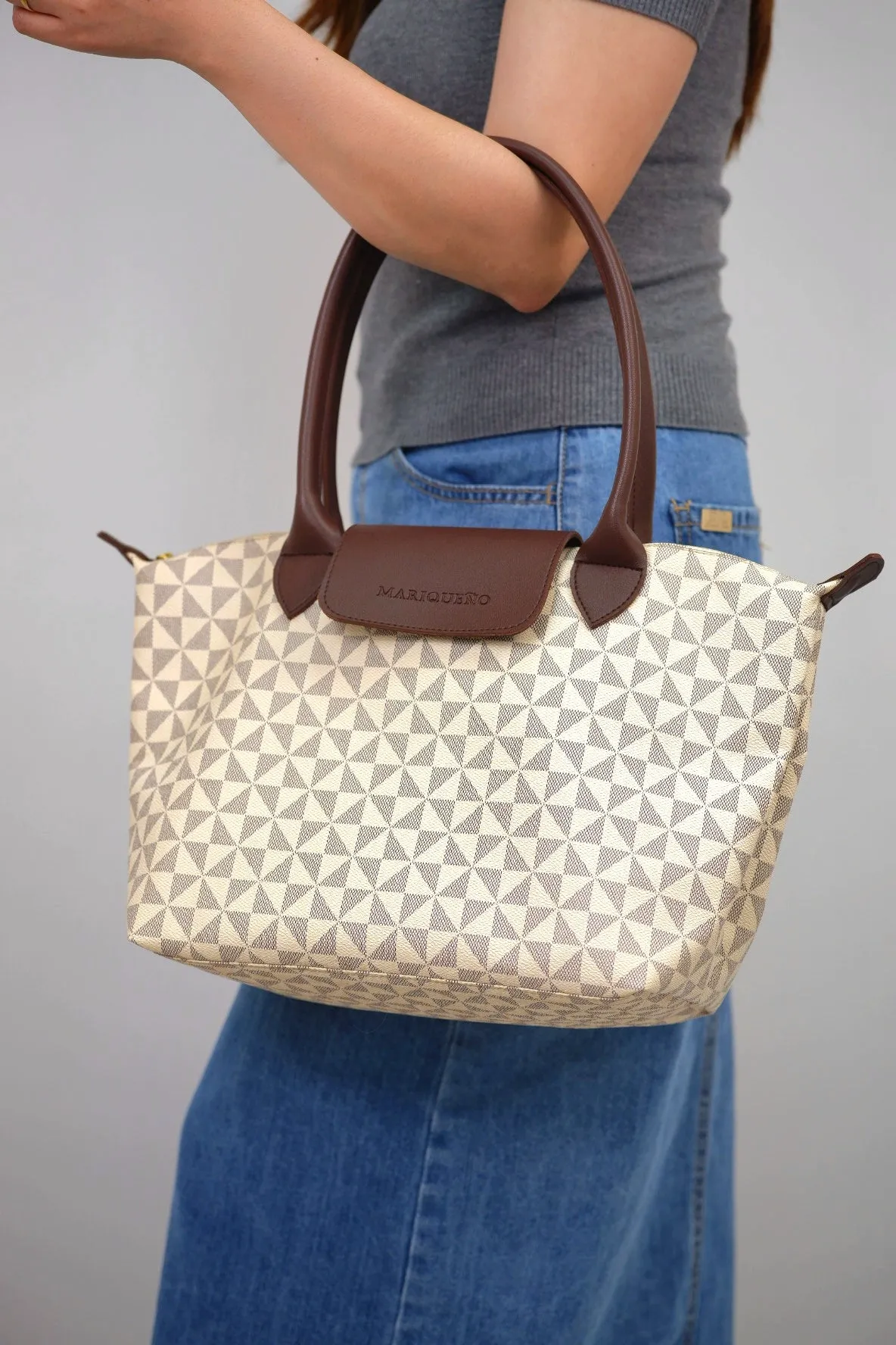 MARTHA Leather Tote in Sandstone Geo