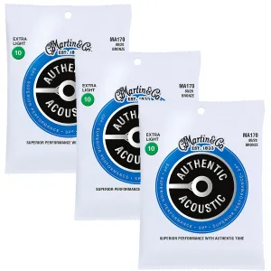 Martin & Co. MA170 SP Authentic Acoustic 80/20 HT Bronze Guitar Strings Extra Light - 3 PACK