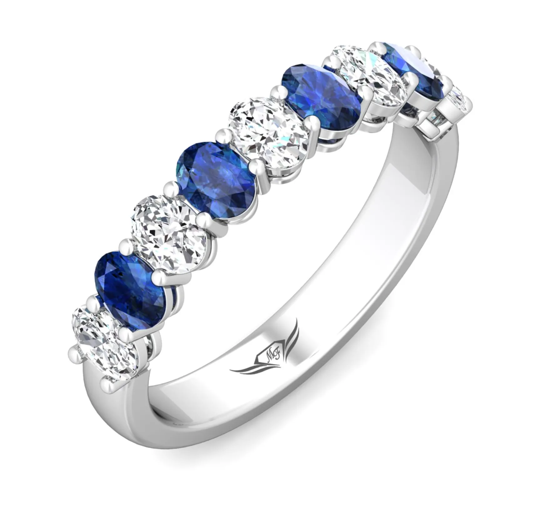 Martin Flyer Oval Cut Diamond and Sapphire Anniversary Band