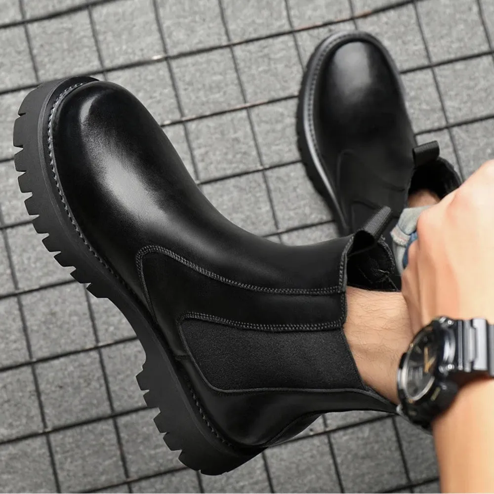 Men Chelsea Rubber Boot Inner Increased Lifted Boots