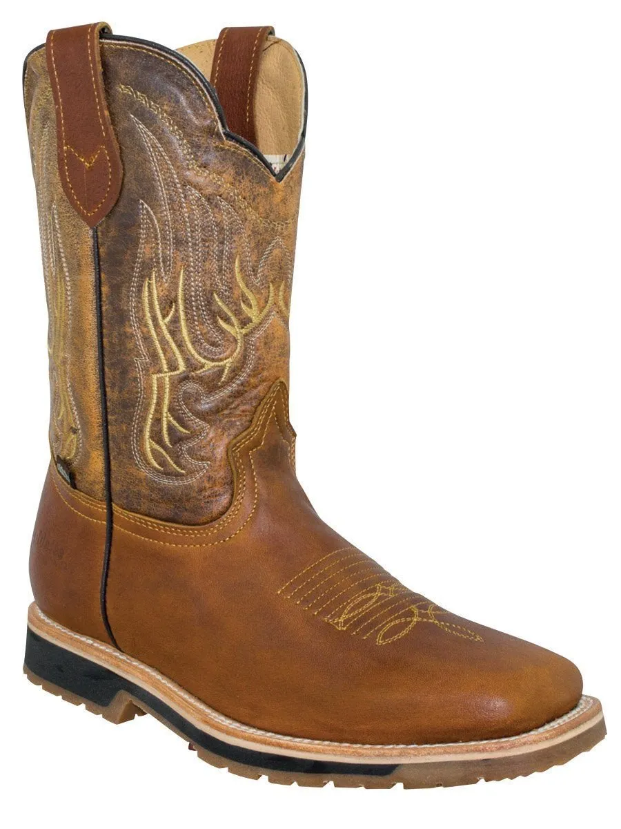 Men's Genuine Leather Pull-On Soft Toe Western Work Boots 'Establo' Color Honey 41540