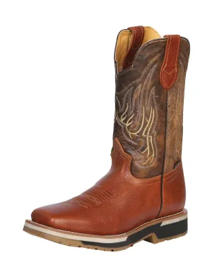 Men's Genuine Leather Pull-On Soft Toe Western Work Boots 'Establo' Color Honey 41540