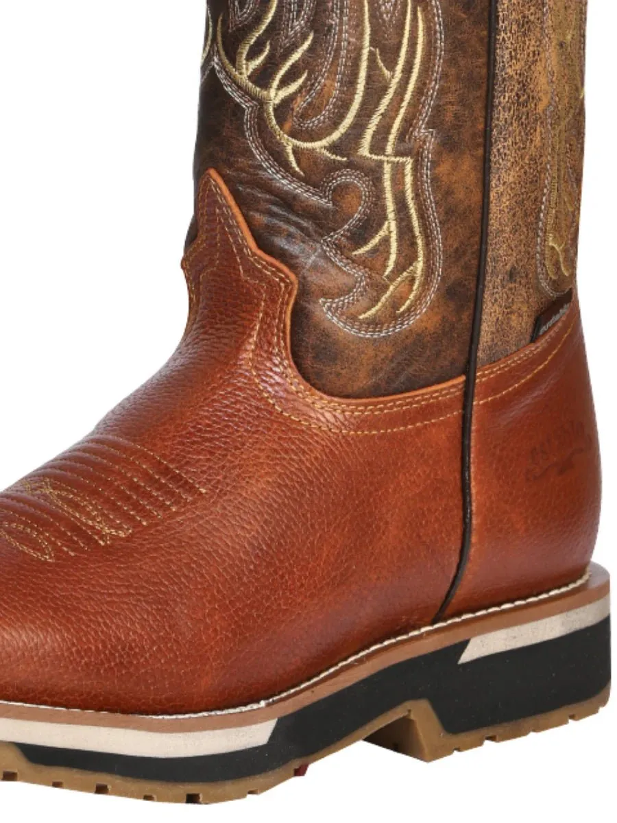 Men's Genuine Leather Pull-On Soft Toe Western Work Boots 'Establo' Color Honey 41540