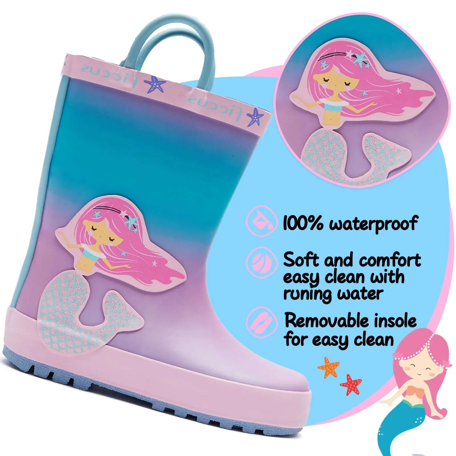 Mermaid Princess Kids Rain Boots