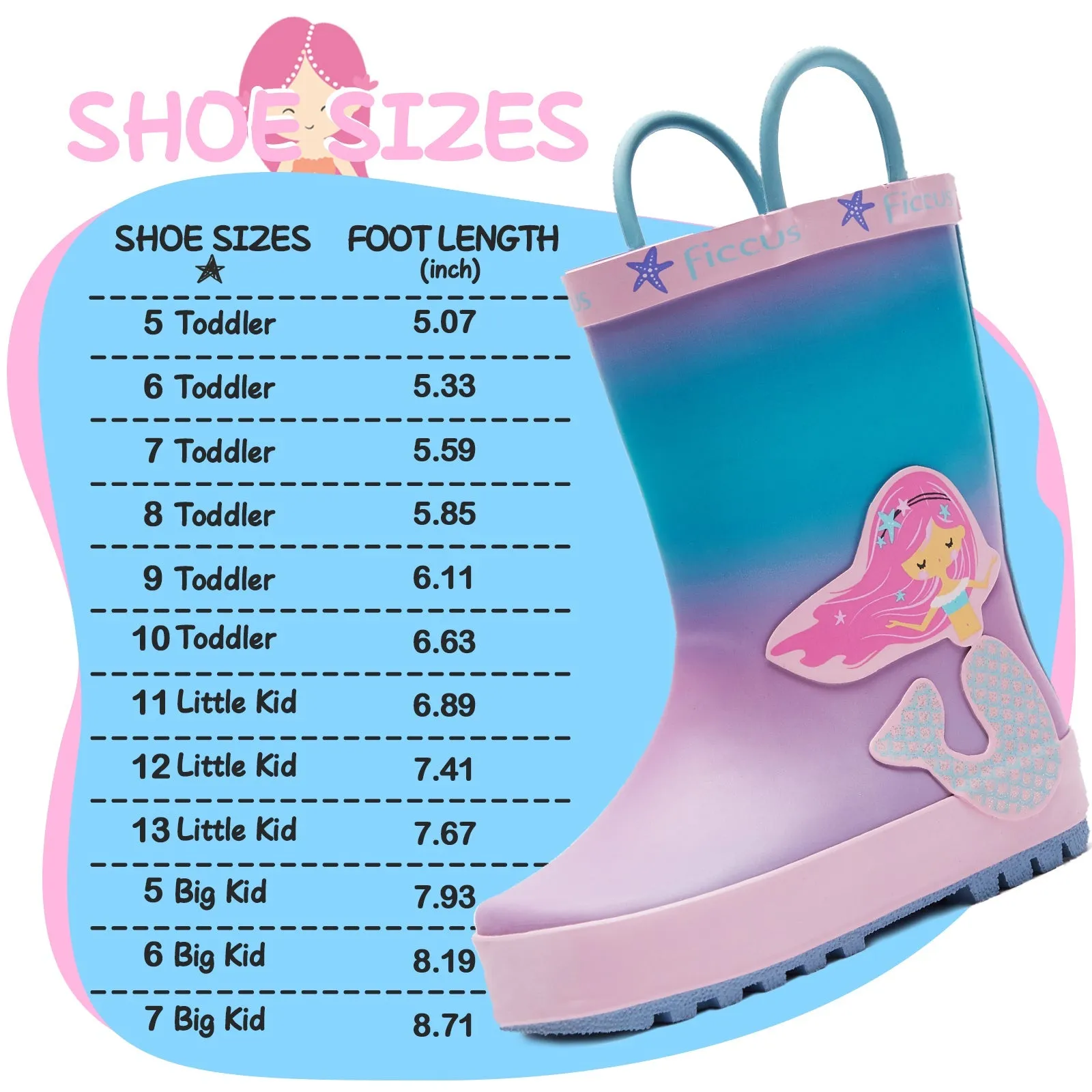 Mermaid Princess Kids Rain Boots