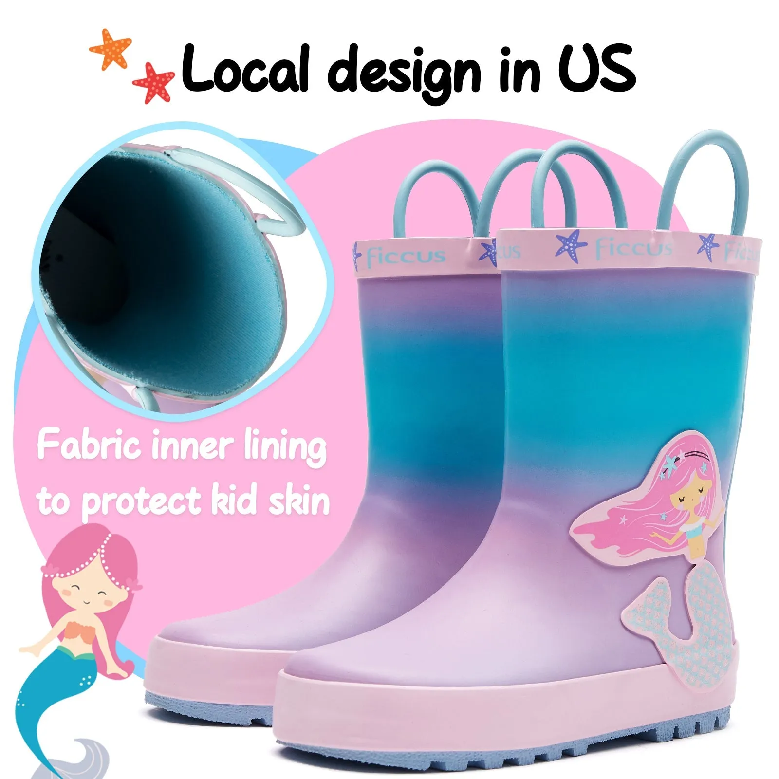 Mermaid Princess Kids Rain Boots