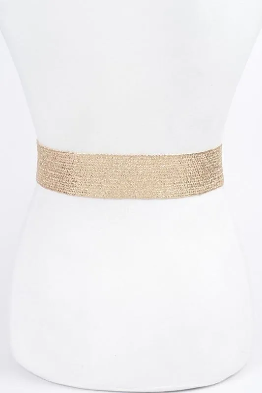 Metallic stretch belt with pearl buckle