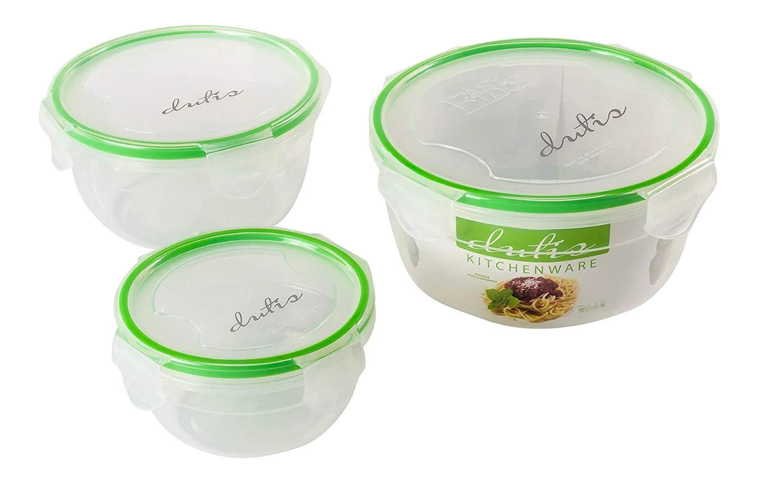 Microwave and Dishwasher Safe Plastic Food Storage Containers Set With Spill Proof Durable Locking System. Airtight & Watertight Lids Locks in Freshness & Keeps Food Safe, 3 Piece Set (Round)