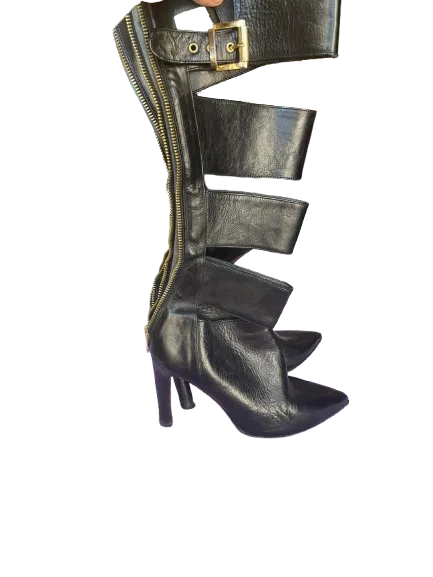 Napoleoni Black Leather Cut Out Boots