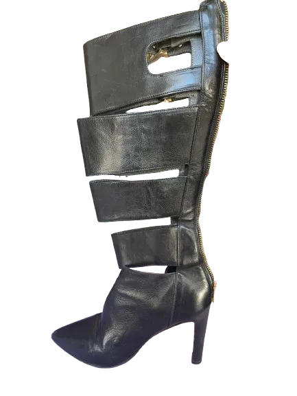 Napoleoni Black Leather Cut Out Boots