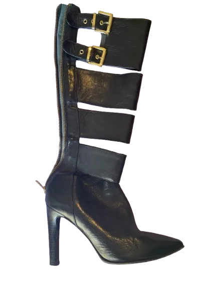 Napoleoni Black Leather Cut Out Boots