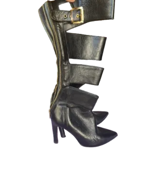Napoleoni Black Leather Cut Out Boots