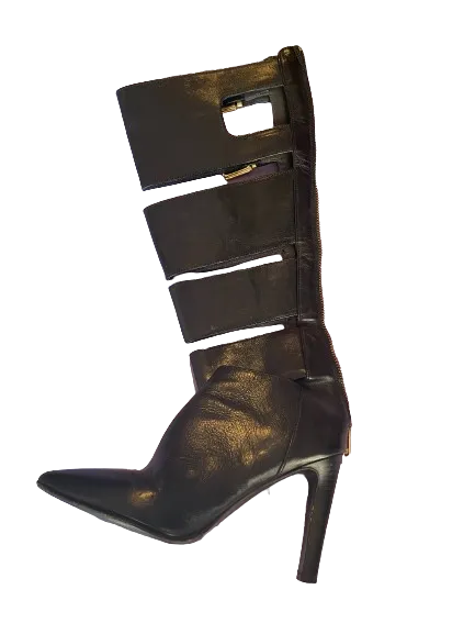 Napoleoni Black Leather Cut Out Boots