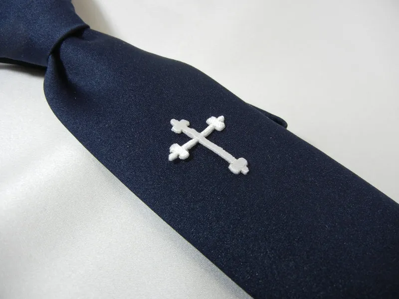 Navy Blue Boy's Tie w/Cross