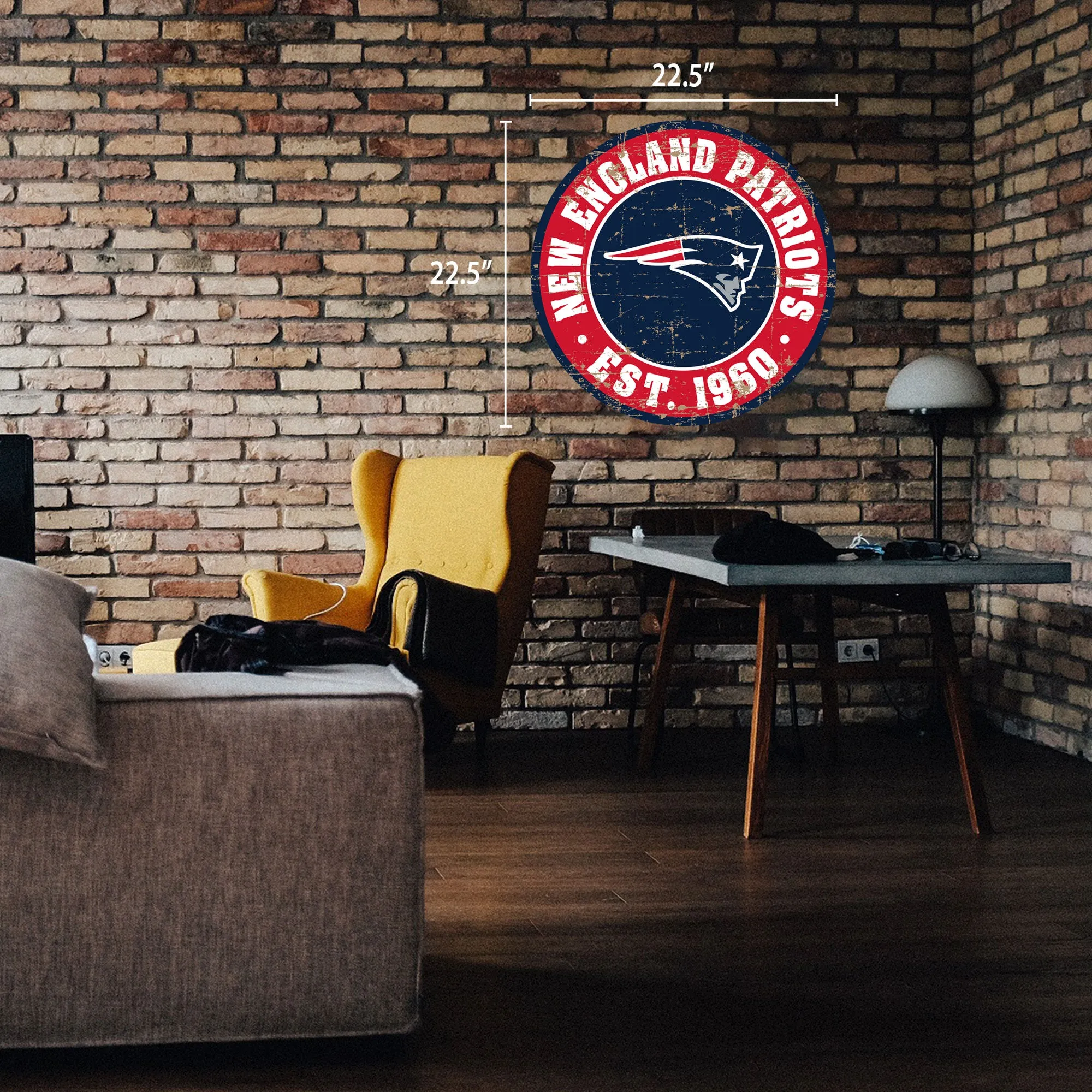 New England Patriots Sign - 22" Round Distressed