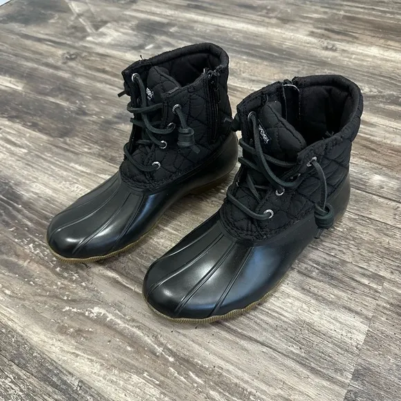 New Sperry Saltwater Nylon Quilt Kids Black Duck Boots Size 3M