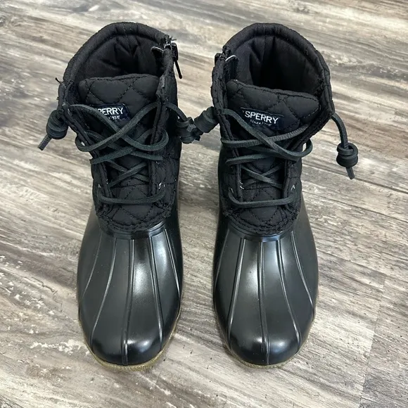 New Sperry Saltwater Nylon Quilt Kids Black Duck Boots Size 3M