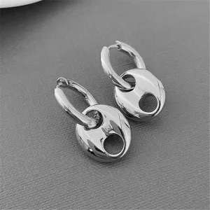 New Stainless Steel Pig nose oval ear buckle Korean fashion temperament pendant female earrings metal ear accessories attending cocktails