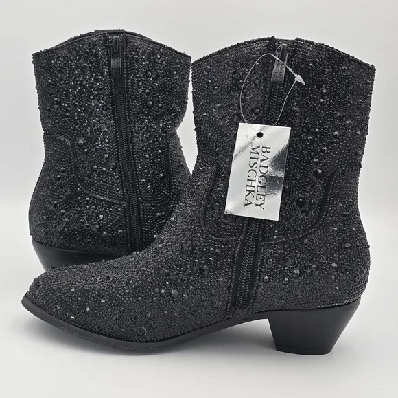 NWT Badgley Mischka Girls’ Sparkly Cowgirl Boots, Black Rhinestones
