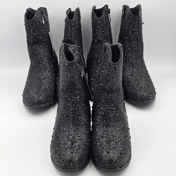 NWT Badgley Mischka Girls’ Sparkly Cowgirl Boots, Black Rhinestones