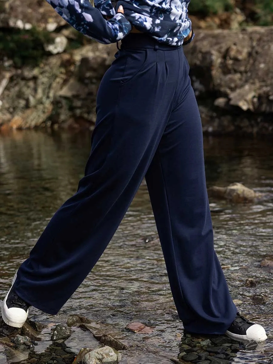 Pantalon à Jambes Larges Prestige Ponte Finesse - Bleu Marine