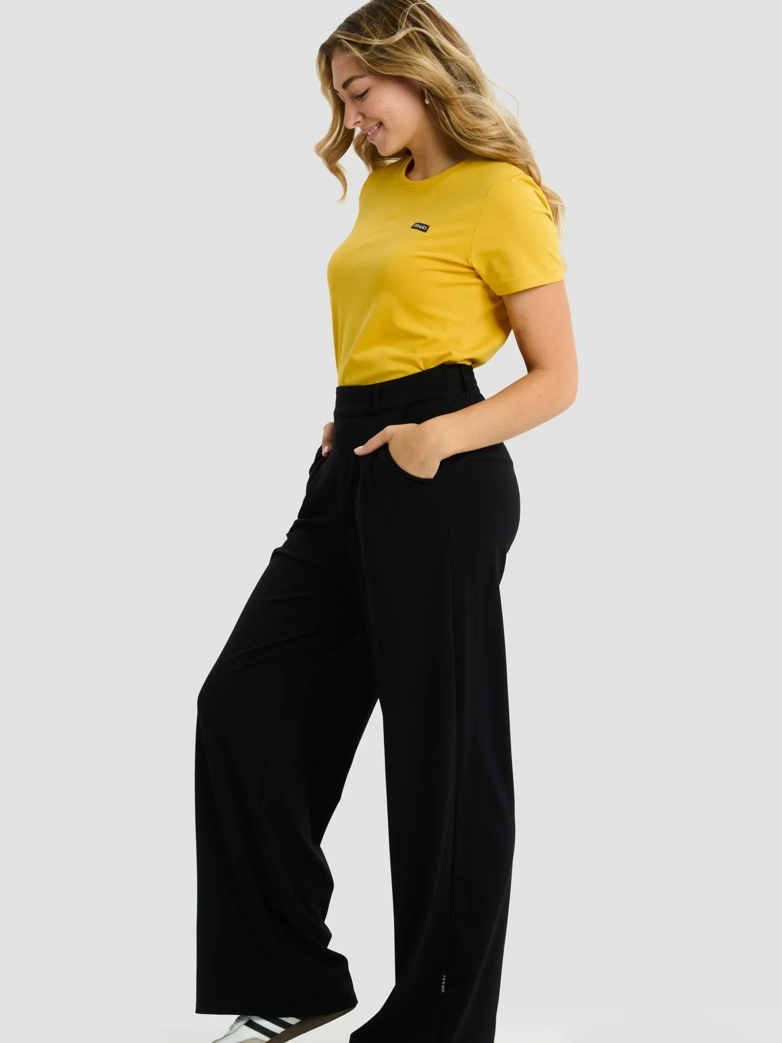Pantalon à Jambes Larges Prestige Ponte Finesse - Noir