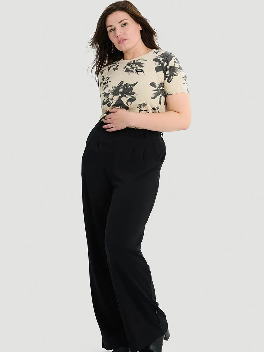 Pantalon à Jambes Larges Prestige Ponte Finesse - Noir