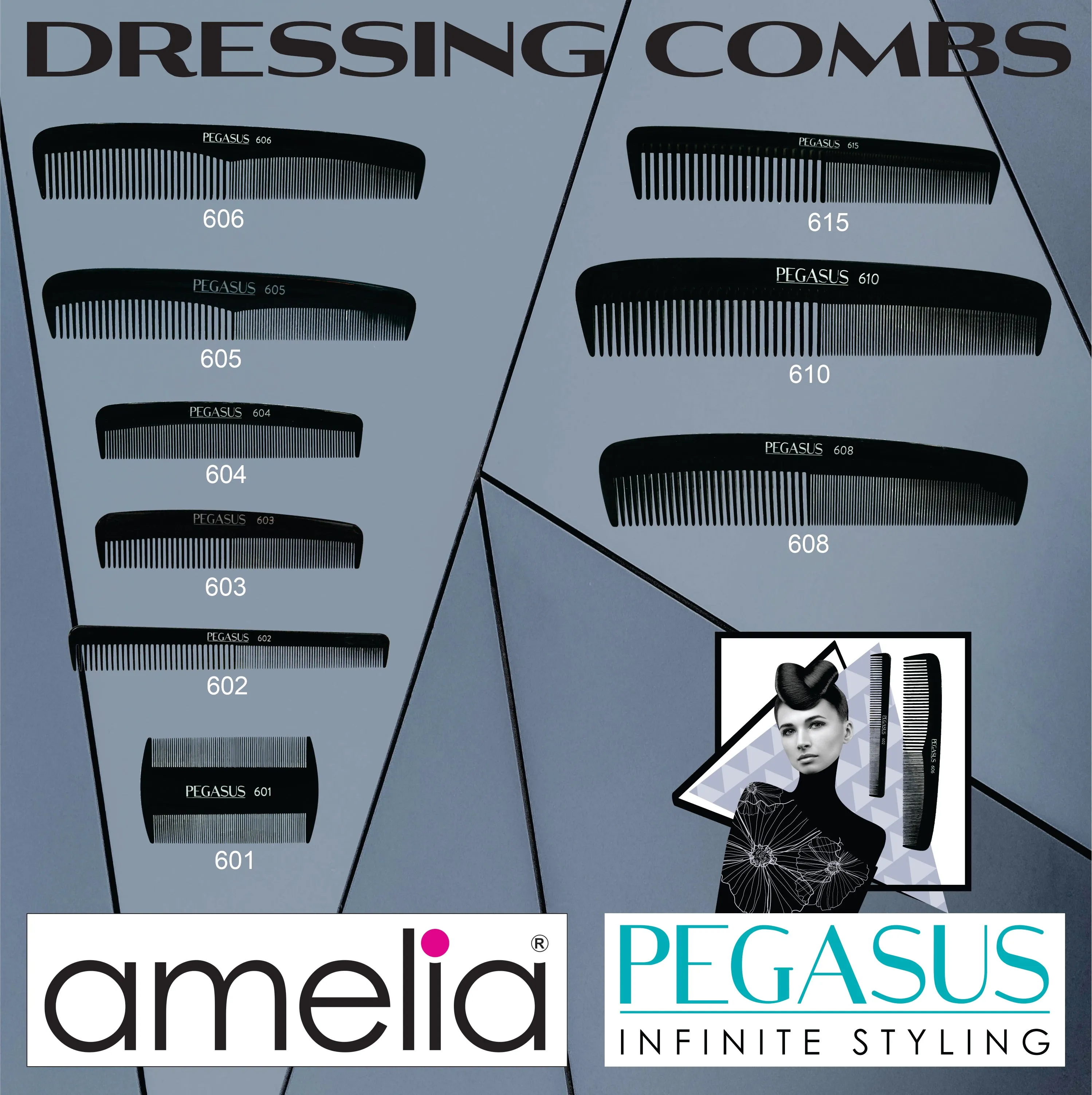 Pegasus 602, 6in Hard Rubber Pocket Comb, Handmade, Seamless, Smooth Edges, Anti Static, Heat and Chemically Resistant, Portable Pocket Purse Mustache Comb | Peines de goma dura - Black