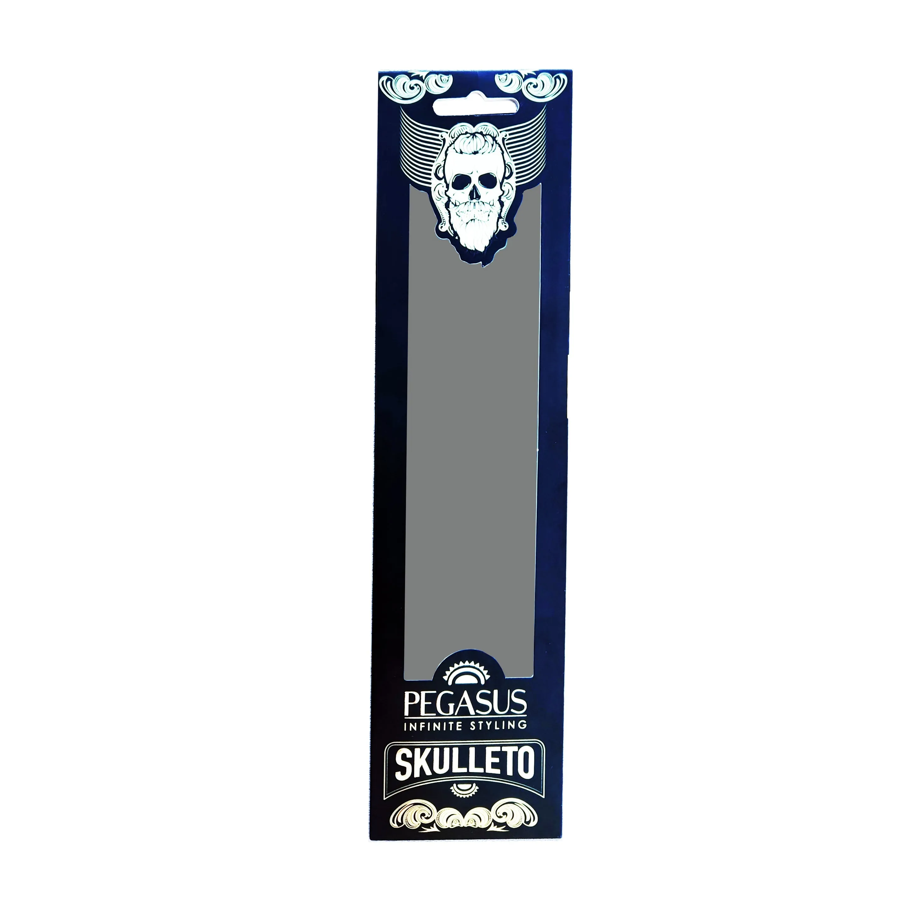 Pegasus Skulleto 514A, 8.75in Hard Rubber Fine Tooth Flattop Butch Comb, Handmade, Seamless, Smooth Edges, Anti Static, Heat and Chemically Resistant Comb | Peines de goma dura - Silver