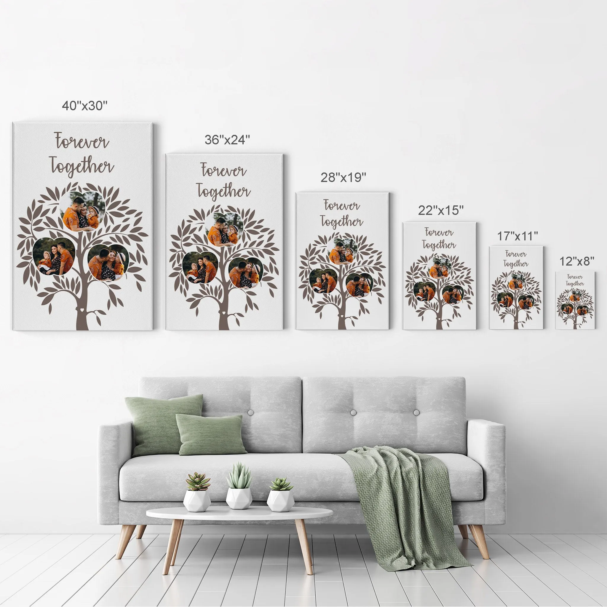 Personalized Gift Wall Art Custom Photo Collage Apple Shape Family Tree, Together Forever Quote