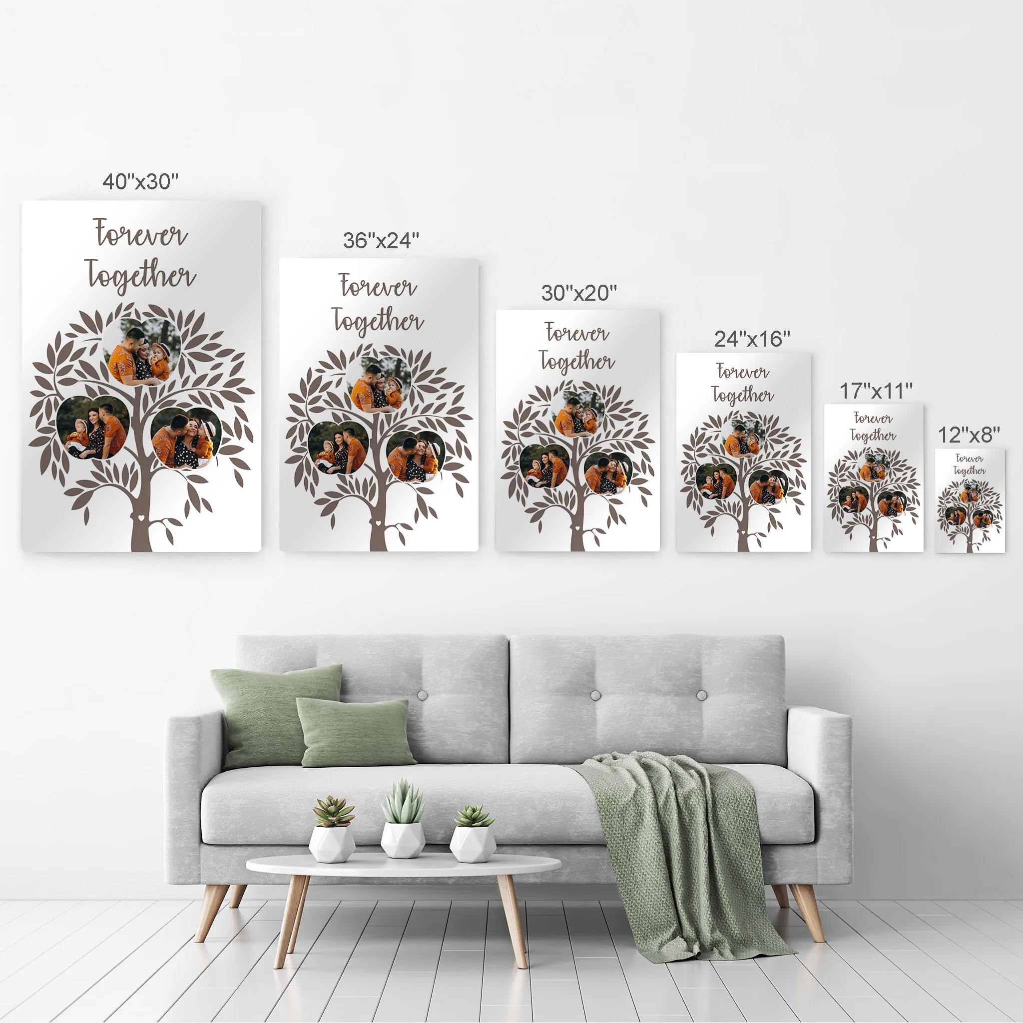 Personalized Gift Wall Art Custom Photo Collage Apple Shape Family Tree, Together Forever Quote