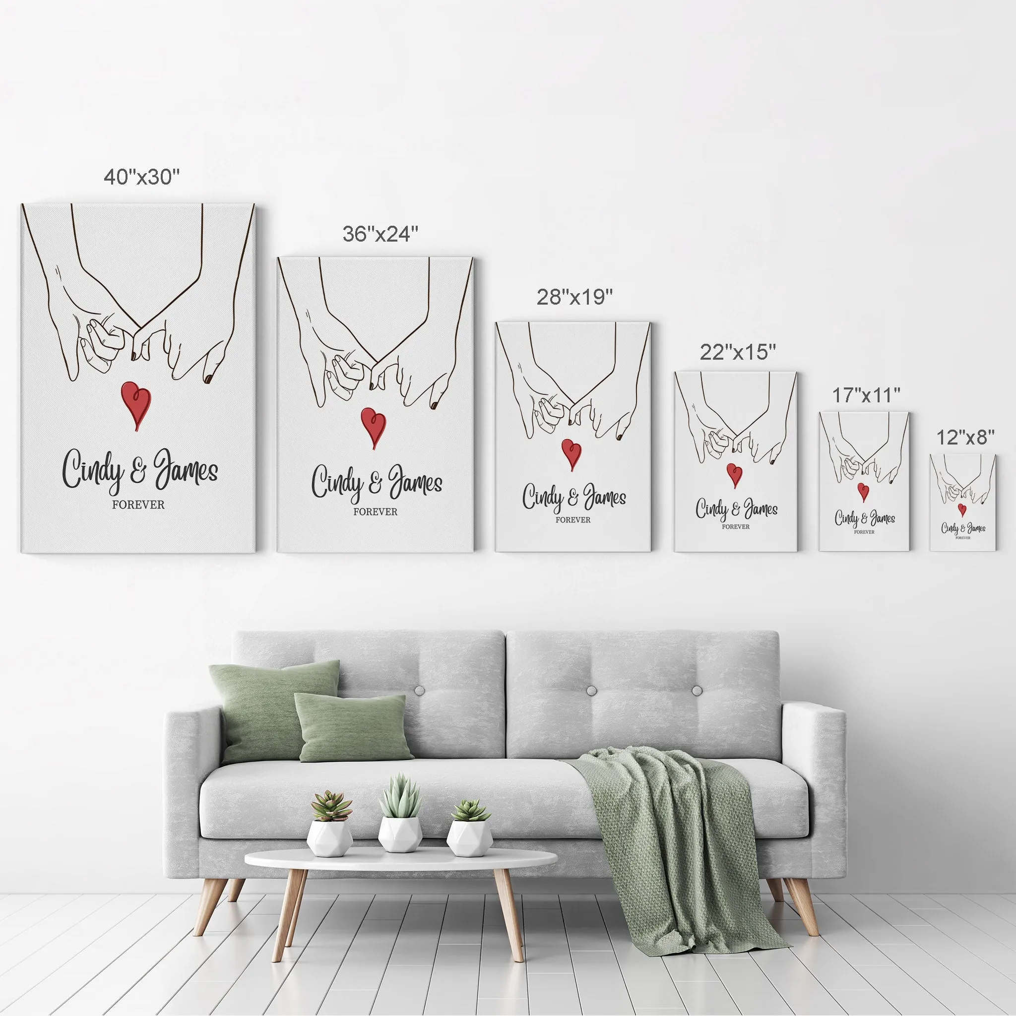 Personalized Gift Wall Art with Couple Names and Fingers Love Forever Design