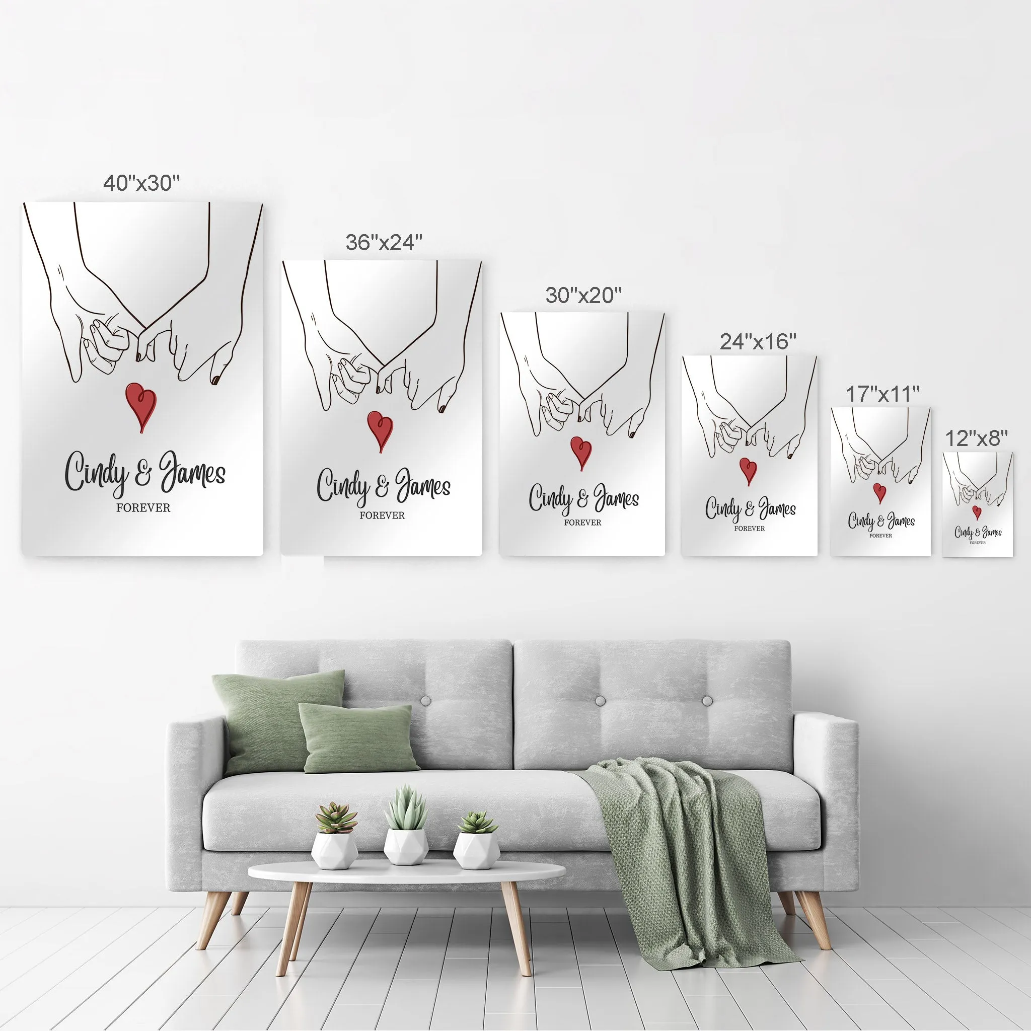 Personalized Gift Wall Art with Couple Names and Fingers Love Forever Design
