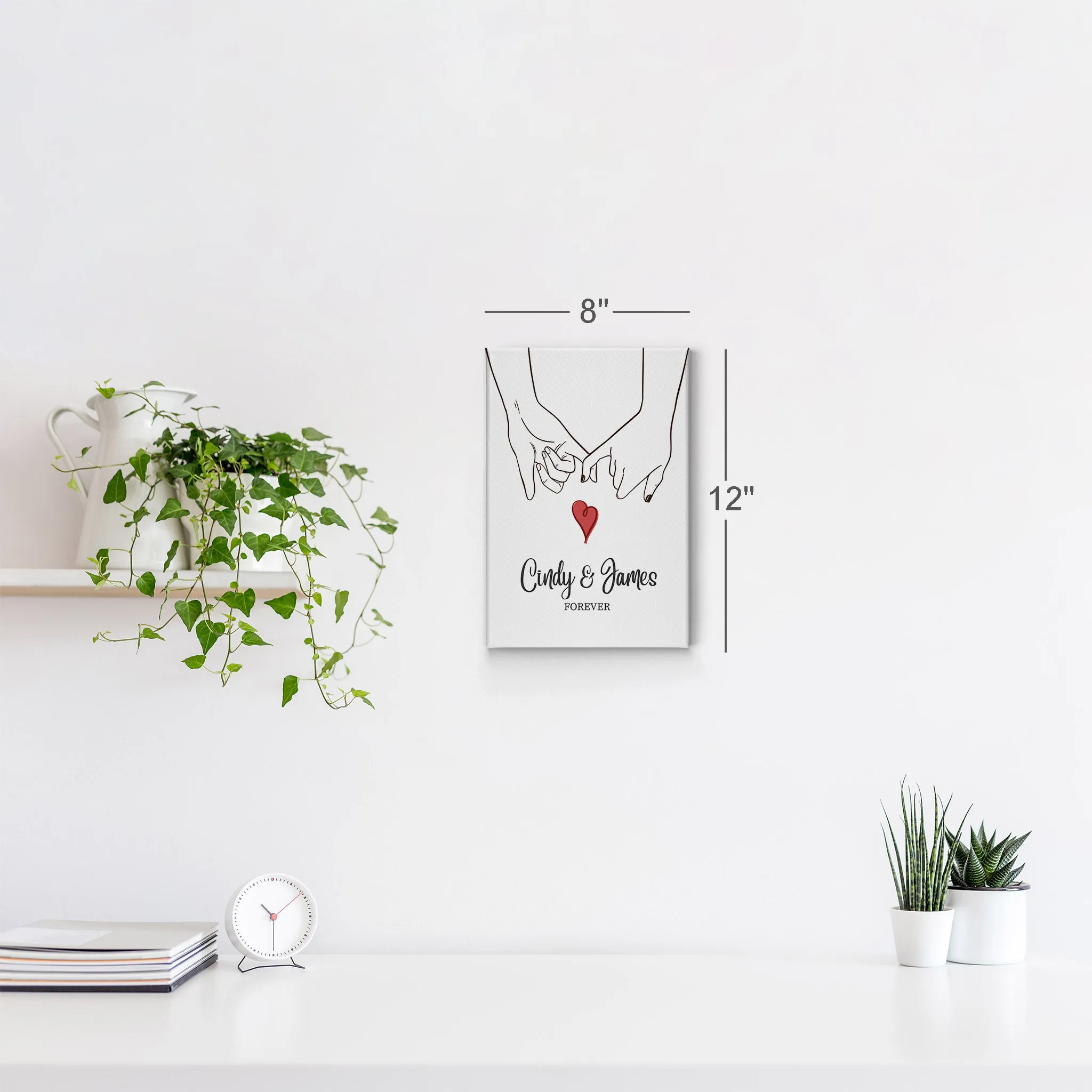 Personalized Gift Wall Art with Couple Names and Fingers Love Forever Design