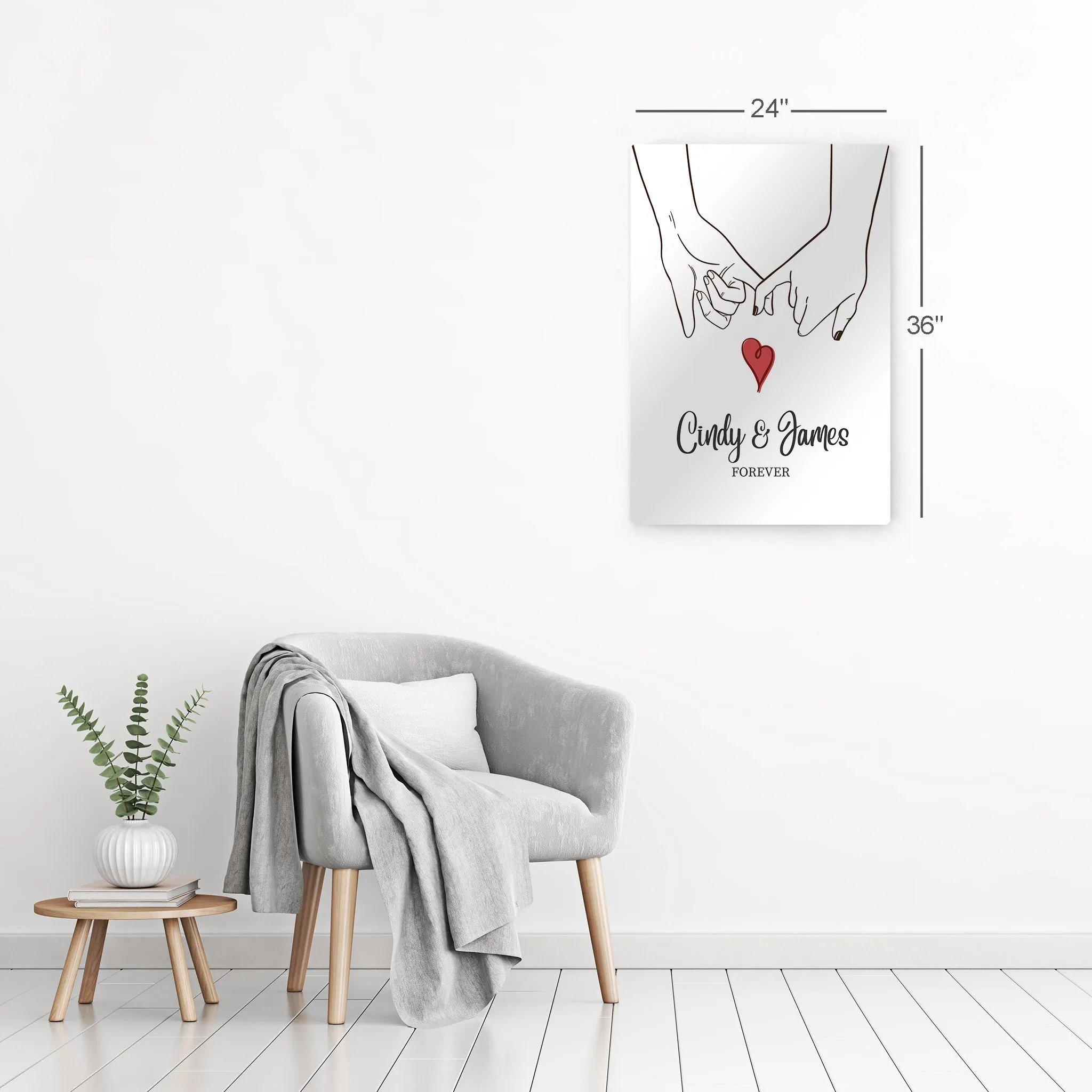 Personalized Gift Wall Art with Couple Names and Fingers Love Forever Design