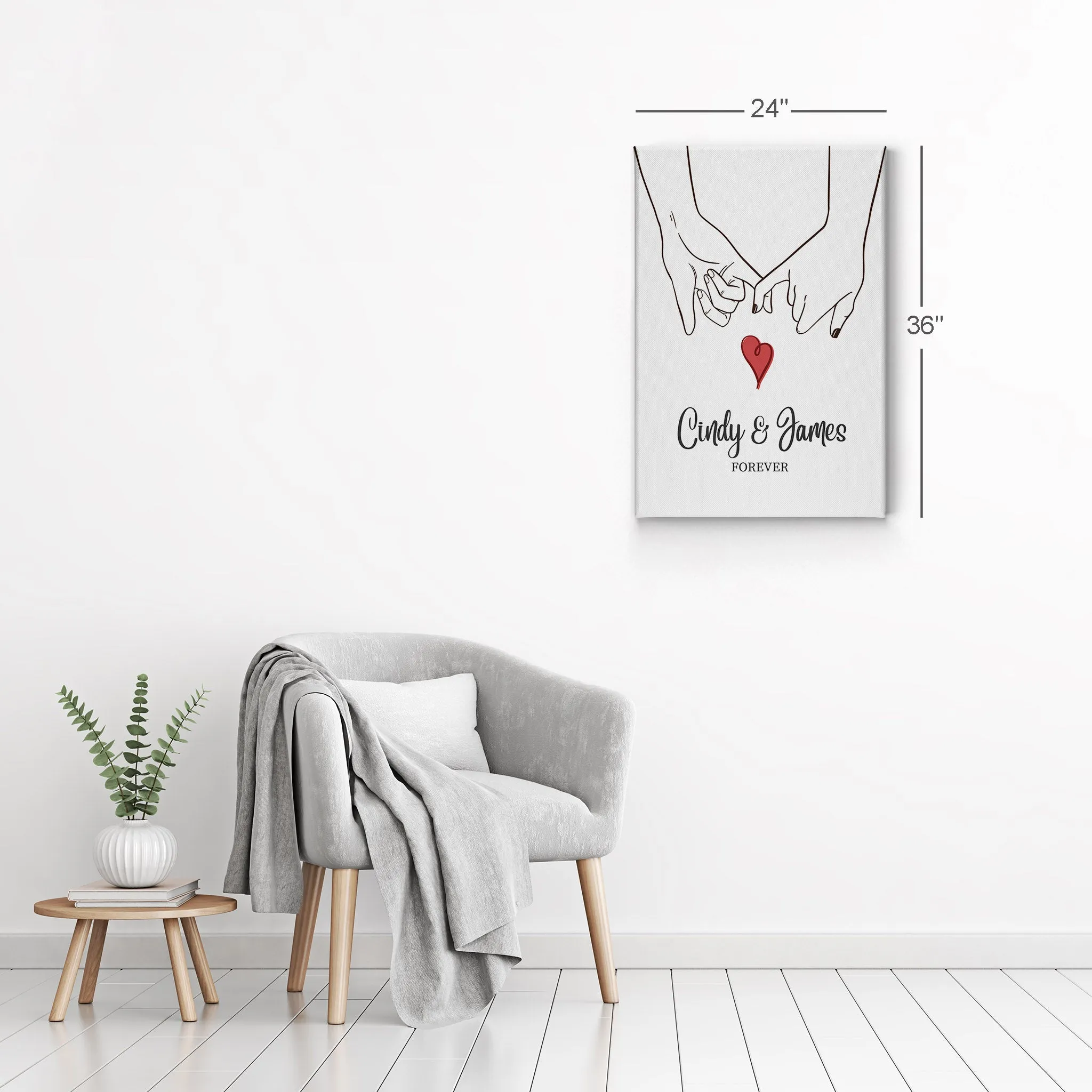 Personalized Gift Wall Art with Couple Names and Fingers Love Forever Design