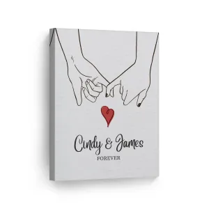 Personalized Gift Wall Art with Couple Names and Fingers Love Forever Design