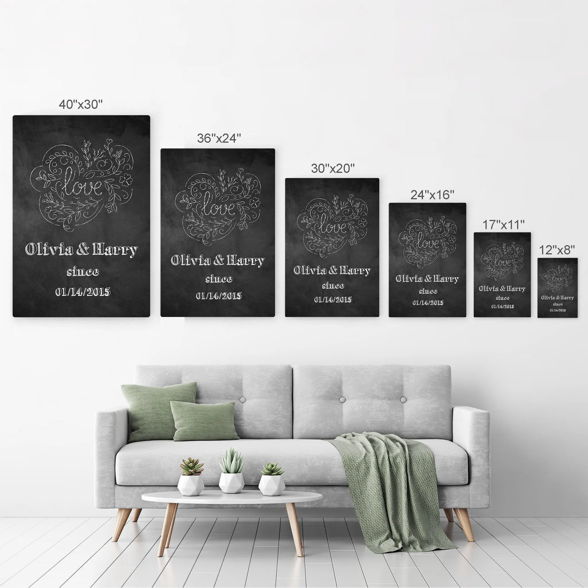 Personalized Gift Wall Art with Couple Names and Special Date on Love Since Blackboard Design